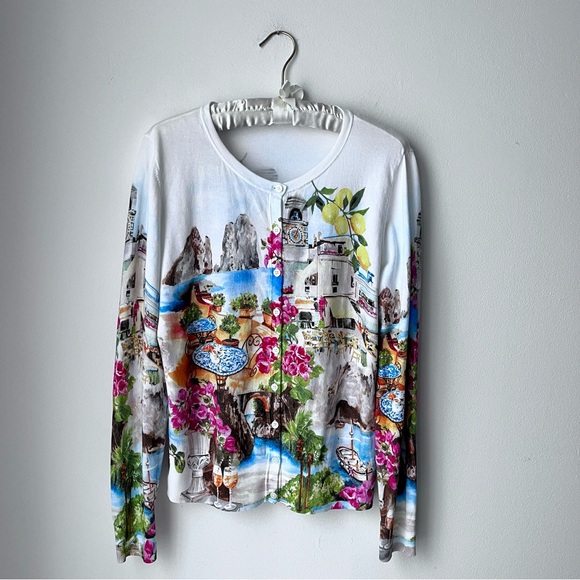 Talbots Coastal Print Charming Cardigan Lightweight Size L - Picture 2 of 13